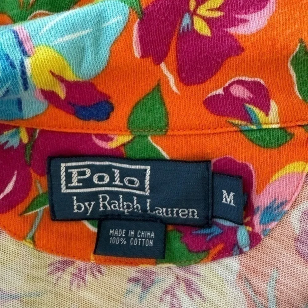Ralph Lauren‎ Orange Cotton Floral Hawaiian Print Short Sleeve Polo Shirt Medium